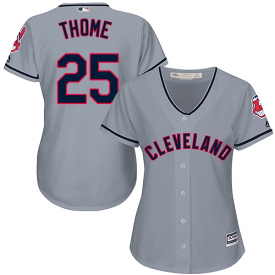 Women's Majestic Cleveland Indians 25 Jim Thome Authentic Grey Road Cool Base MLB Jersey