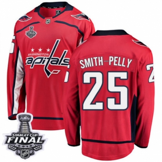 Men's Washington Capitals 25 Devante Smith-Pelly Fanatics Branded Red Home Breakaway 2018 Stanley Cup Final NHL Jersey