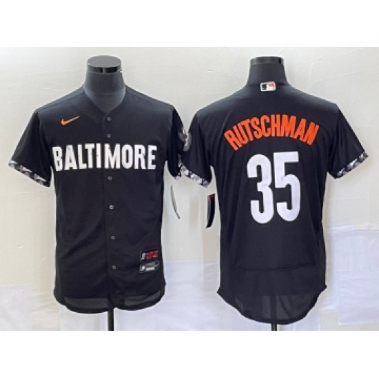 Men's Baltimore Orioles 35 Adley Rutschman Black 2023 City Connect Flex Base Stitched Jersey 1