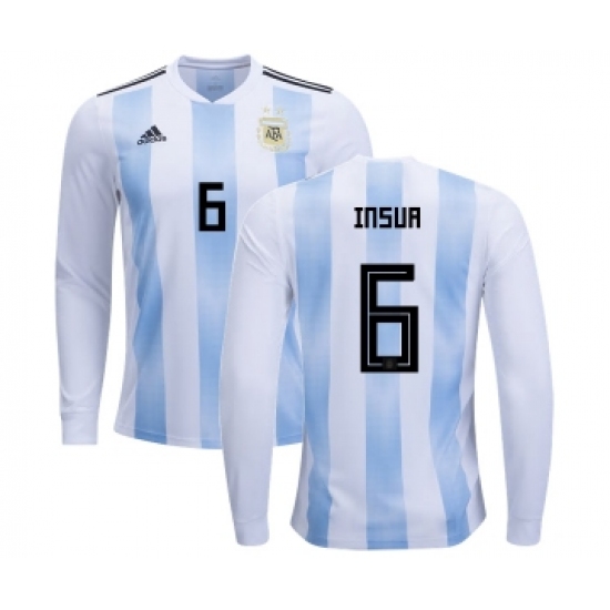 Argentina 6 Insua Home Long Sleeves Kid Soccer Country Jersey