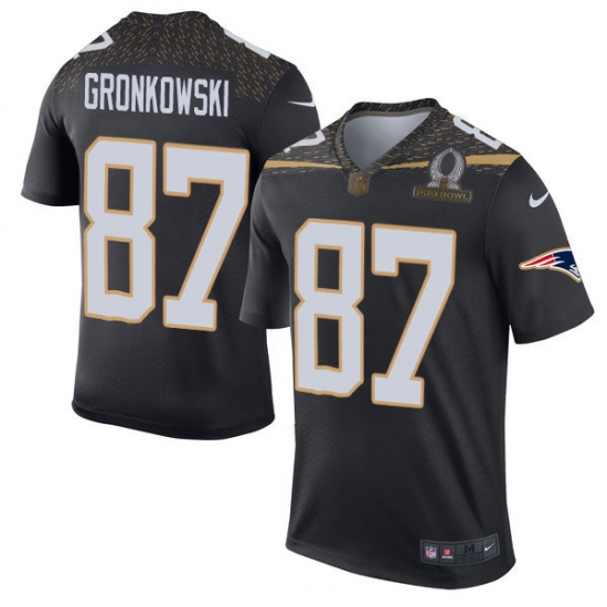 Men's Nike New England Patriots 87 Rob Gronkowski Elite Black Team Irvin 2016 Pro Bowl NFL Jersey