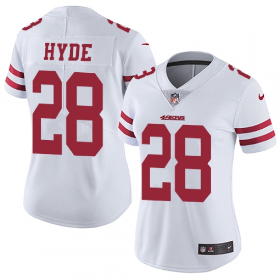 Women's Nike San Francisco 49ers 28 Carlos Hyde White Vapor Untouchable Limited Player NFL Jersey