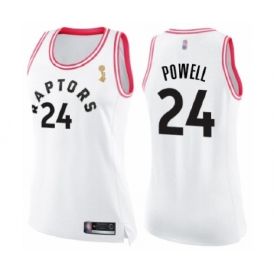 Women's Toronto Raptors 24 Norman Powell Swingman White Pink Fashion 2019 Basketball Finals Champions Jersey