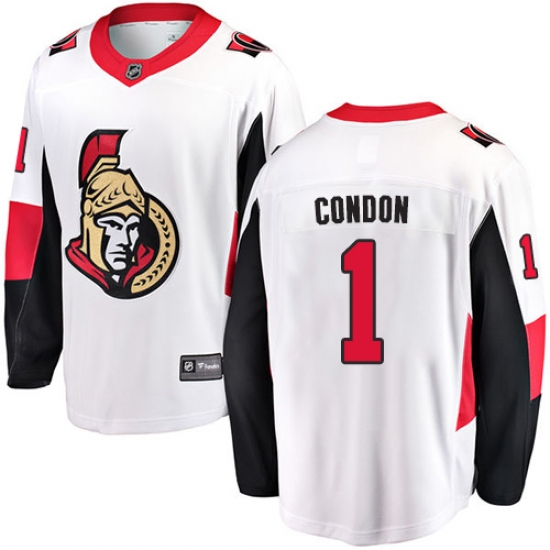 Youth Ottawa Senators 1 Mike Condon Fanatics Branded White Away Breakaway NHL Jersey