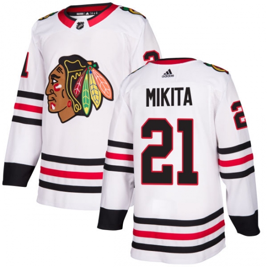 Men's Adidas Chicago Blackhawks 21 Stan Mikita Authentic White Away NHL Jersey
