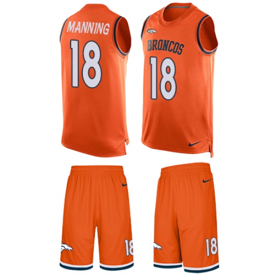 Men's Nike Denver Broncos 18 Peyton Manning Limited Orange Tank Top Suit NFL Jersey