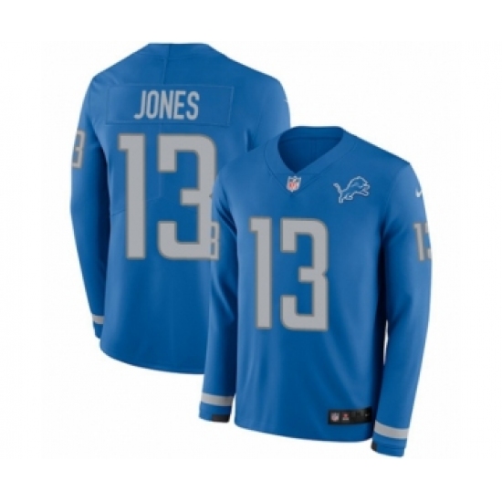 Men's Nike Detroit Lions 13 T.J. Jones Limited Blue Therma Long Sleeve NFL Jersey