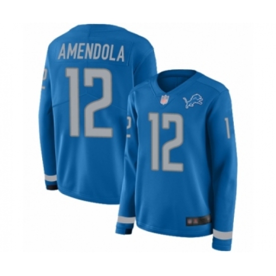 Women's Detroit Lions 12 Danny Amendola Limited Blue Therma Long Sleeve Football Jersey