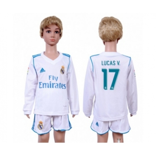 Real Madrid 17 Lucas V. Home Long Sleeves Kid Soccer Club Jersey