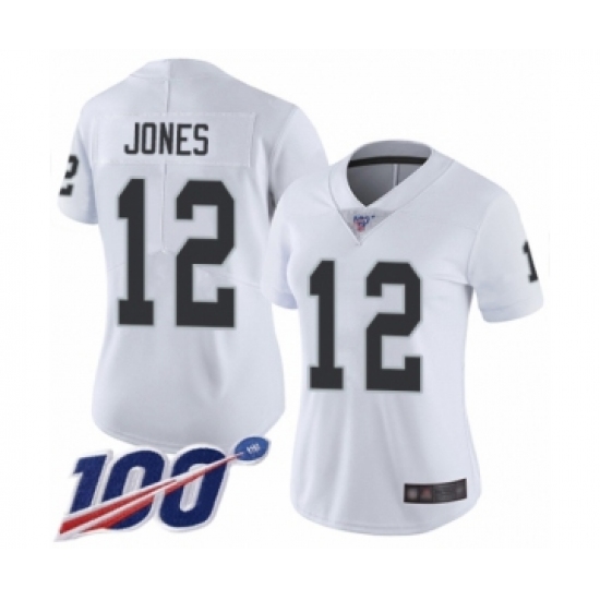 Women's Oakland Raiders 12 Zay Jones White Vapor Untouchable Limited Player 100th Season Football Jersey