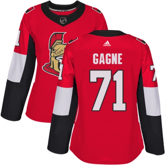 Women's Adidas Ottawa Senators 71 Gabriel Gagne Authentic Red Home NHL Jersey