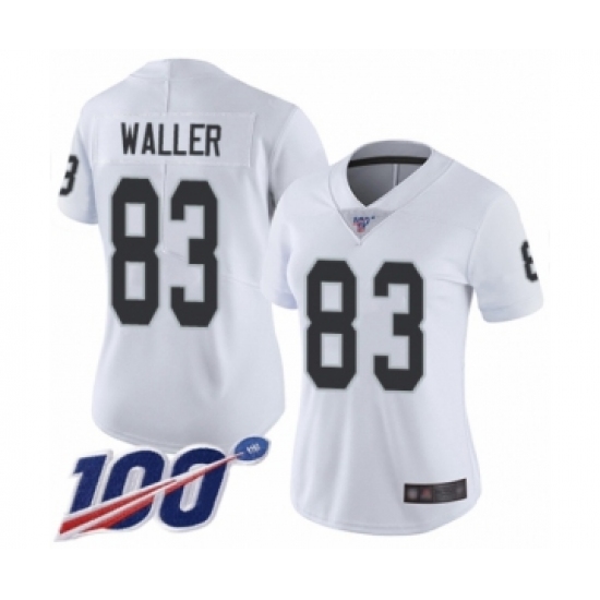 Women's Oakland Raiders 83 Darren Waller White Vapor Untouchable Limited Player 100th Season Football Jersey