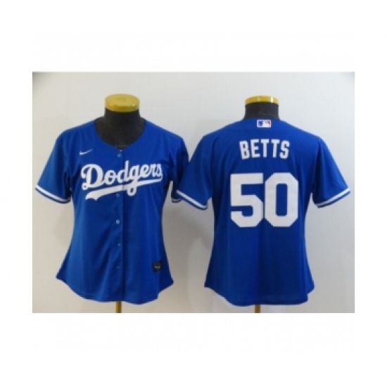 Women Los Angeles Dodgers 50 Mookie Betts Royal 2020 Cool Base Jersey
