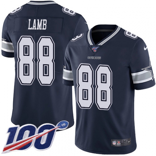 Men's Dallas Cowboys 88 CeeDee Lamb Navy Blue Team Color Stitched 100th Season Vapor Untouchable Limited Jersey