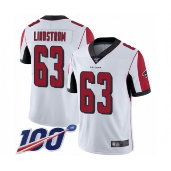 Men's Atlanta Falcons 63 Chris Lindstrom White Vapor Untouchable Limited Player 100th Season Football Jersey