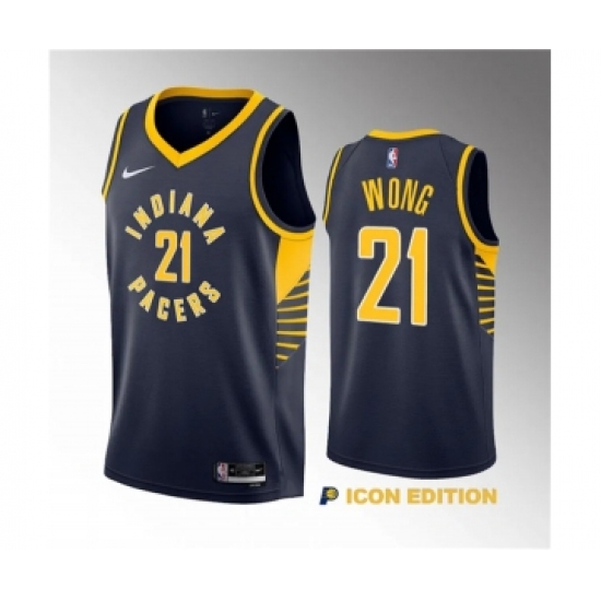 Men's Indiana Pacers 21 Isaiah Wong Navy 2023 Draft Icon Edition Stitched Basketball Jersey