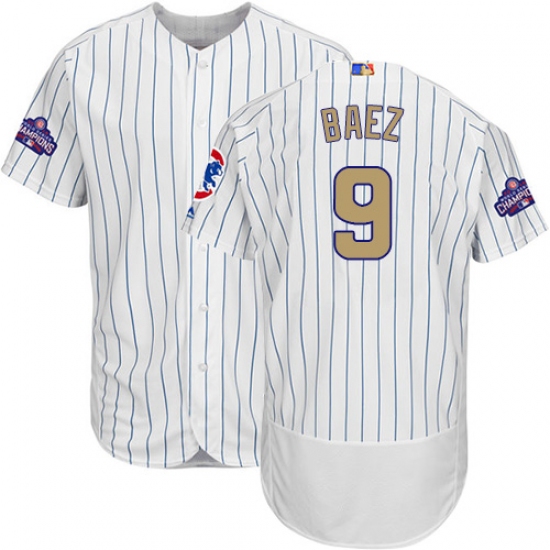 Men's Majestic Chicago Cubs 9 Javier Baez Authentic White 2017 Gold Program Flex Base MLB Jersey