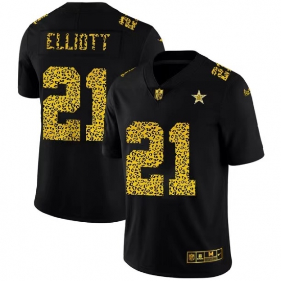 Men's Dallas Cowboys 21 Ezekiel Elliott Black Nike Leopard Print Limited Jersey