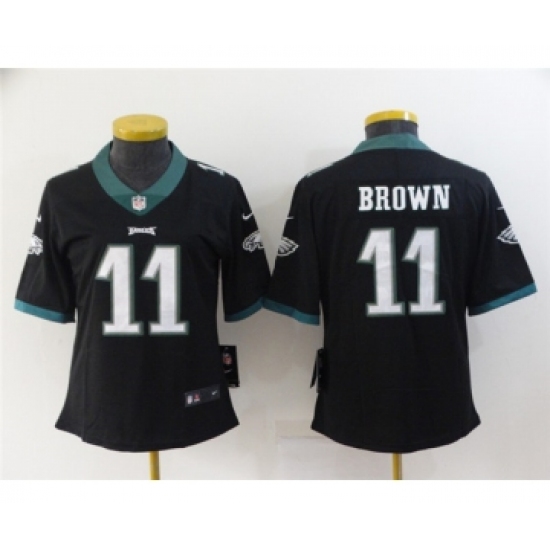 Women's Philadelphia Eagles 11 A. J. Brown Black Vapor Stitched Football Jersey(Run Small)