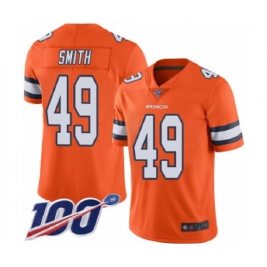 Men's Denver Broncos 49 Dennis Smith Limited Orange Rush Vapor Untouchable 100th Season Football Jersey
