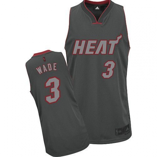 Men's Adidas Miami Heat 3 Dwyane Wade Authentic Grey Graystone Fashion NBA Jersey