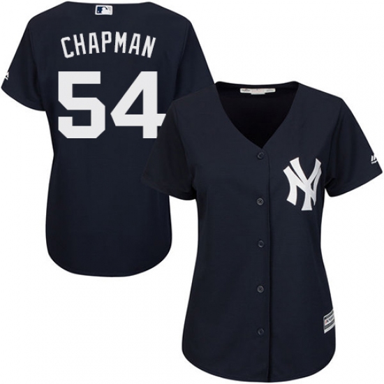Women's Majestic New York Yankees 54 Aroldis Chapman Authentic Navy Blue Alternate MLB Jersey