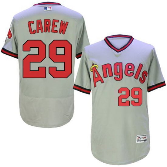 Men's Majestic Los Angeles Angels of Anaheim 29 Rod Carew Grey Flexbase Authentic Collection Cooperstown MLB Jersey