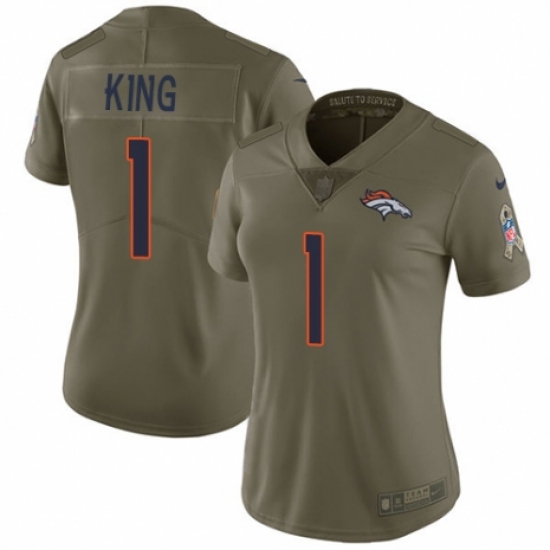 Women's Nike Denver Broncos 1 Marquette King Limited Olive 2017 Salute to Service NFL Jersey