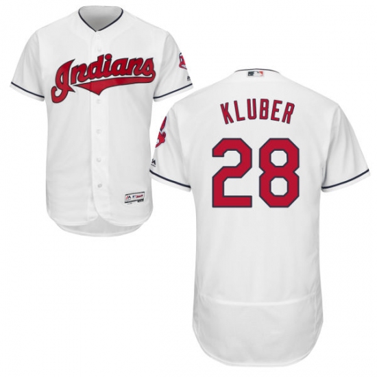 Men's Majestic Cleveland Indians 28 Corey Kluber White Home Flex Base Authentic Collection MLB Jersey