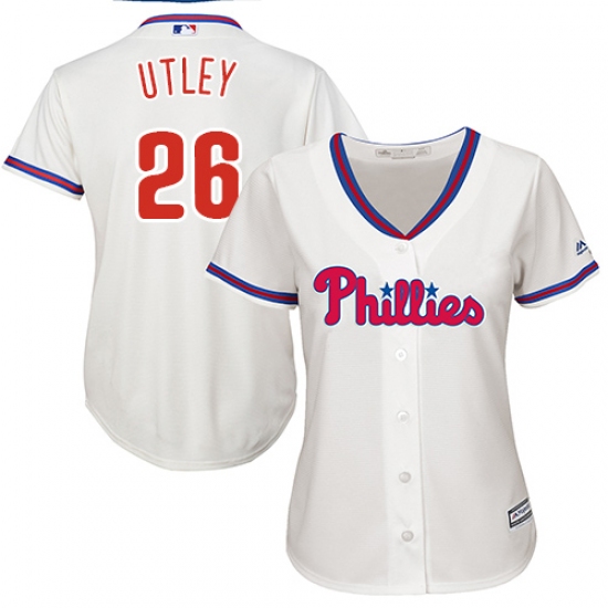 Women's Majestic Philadelphia Phillies 26 Chase Utley Authentic Cream Alternate Cool Base MLB Jersey