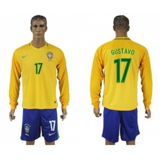 Brazil 17 Gustavo Alves Home Long Sleeves Soccer Country Jersey