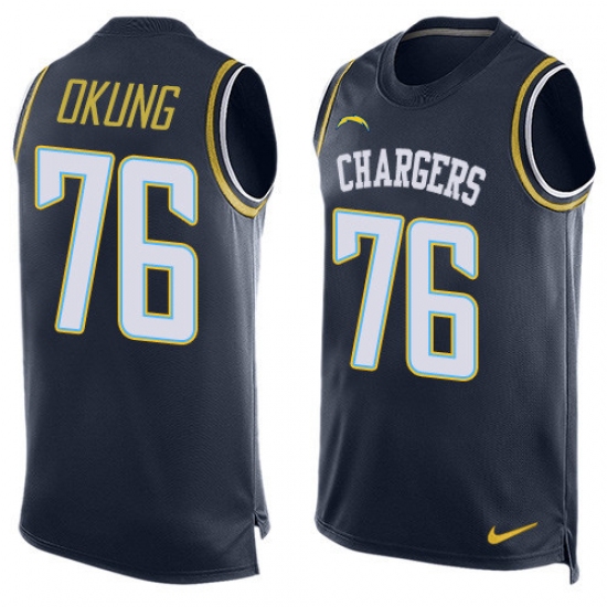 Men's Nike Los Angeles Chargers 76 Russell Okung Limited Navy Blue Player Name & Number Tank Top NFL Jersey