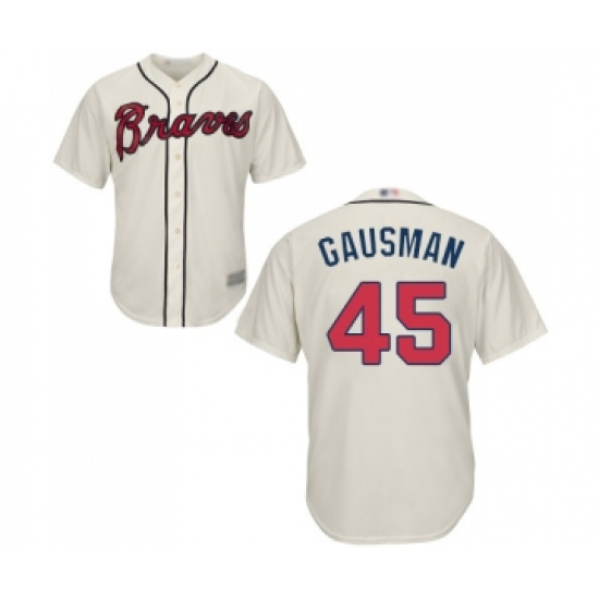 Men's Atlanta Braves 45 Kevin Gausman Replica Cream Alternate 2 Cool Base Baseball Jersey