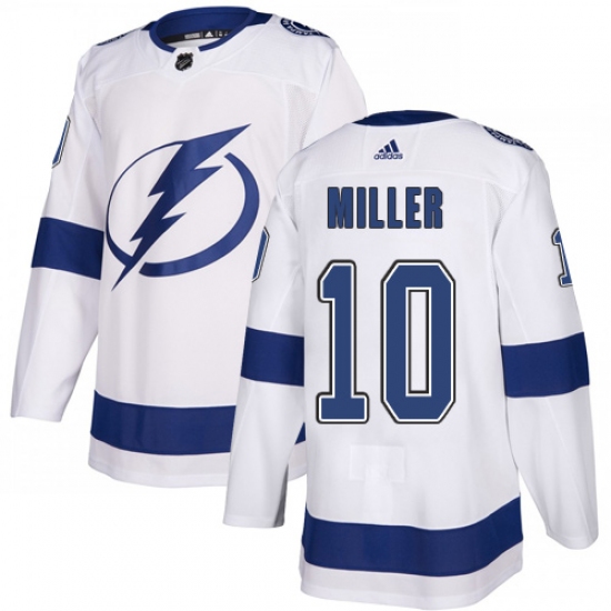 Men's Adidas Tampa Bay Lightning 10 J.T. Miller Authentic White Away NHL Jersey