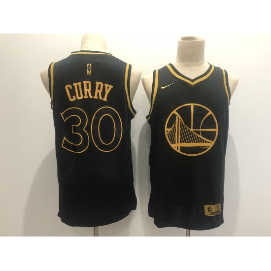 Men's Golden State Warriors 30 Stephen Curry Nike Black Gold Swingman Player Jersey