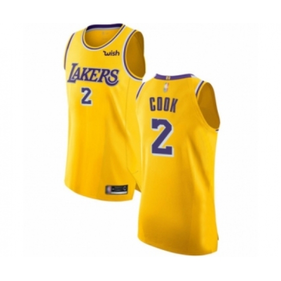 Men's Los Angeles Lakers 2 Quinn Cook Authentic Gold Basketball Jersey - Icon Edition