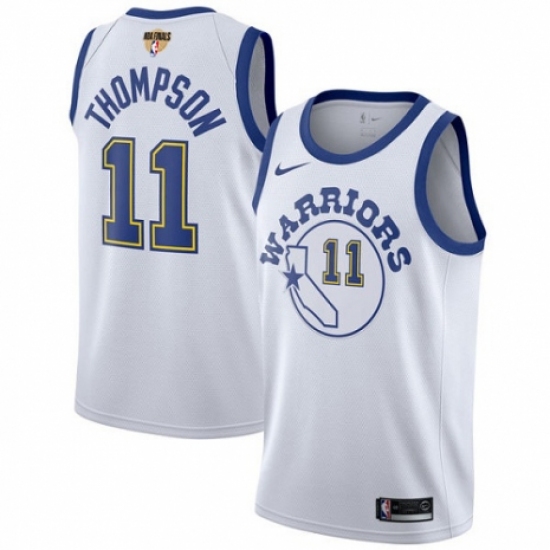 Youth Nike Golden State Warriors 11 Klay Thompson Authentic White Hardwood Classics 2018 NBA Finals Bound NBA Jersey