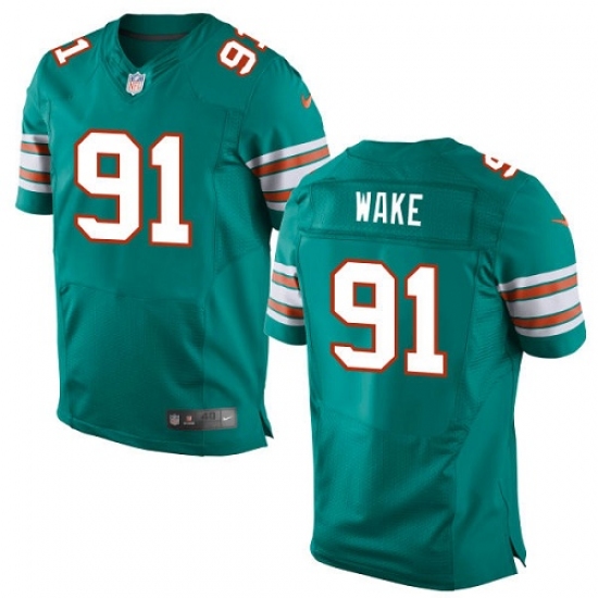 Men's Nike Miami Dolphins 91 Cameron Wake Elite Aqua Green Alternate NFL Jersey