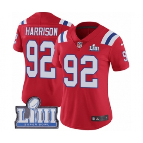 Women's Nike New England Patriots 92 James Harrison Red Alternate Vapor Untouchable Limited Player Super Bowl LIII Bound NFL Jersey