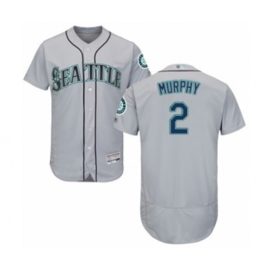 Men's Seattle Mariners 2 Tom Murphy Grey Road Flex Base Authentic Collection Baseball Player Jersey