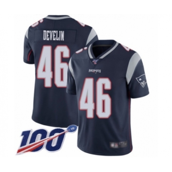 Men's New England Patriots 46 James Develin Navy Blue Team Color Vapor Untouchable Limited Player 100th Season Football Jersey