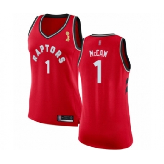 Women's Toronto Raptors 1 Patrick McCaw Swingman Red 2019 Basketball Finals Champions Jersey - Icon Edition