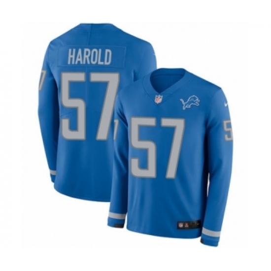 Youth Nike Detroit Lions 57 Eli Harold Limited Blue Therma Long Sleeve NFL Jersey