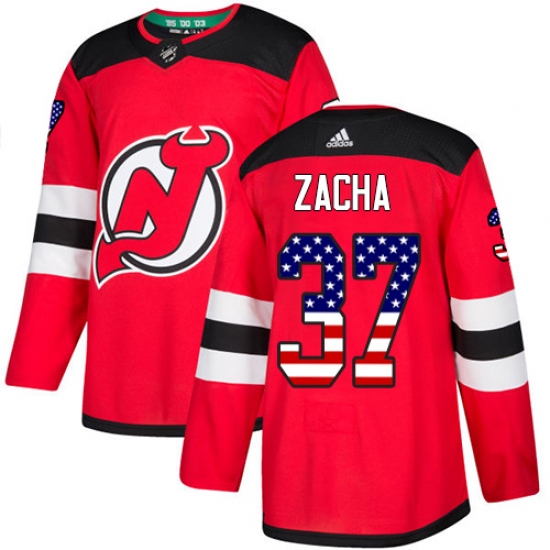 Men's Adidas New Jersey Devils 37 Pavel Zacha Authentic Red USA Flag Fashion NHL Jersey