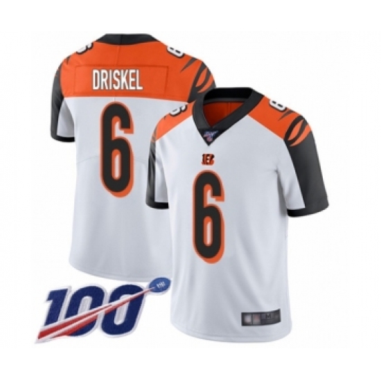 Men's Cincinnati Bengals 6 Jeff Driskel White Vapor Untouchable Limited Player 100th Season Football Jersey