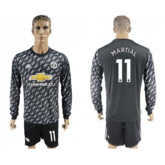 Manchester United 11 Martial Black Long Sleeves Soccer Club Jersey