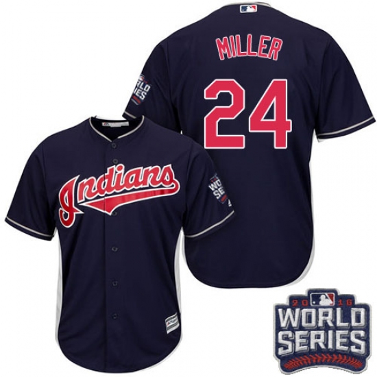 Youth Majestic Cleveland Indians 24 Andrew Miller Authentic Navy Blue Alternate 1 2016 World Series Bound Cool Base MLB Jersey
