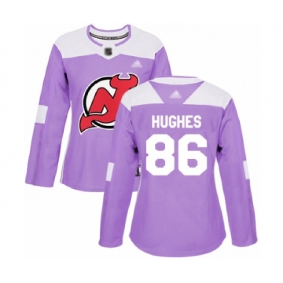 Women's New Jersey Devils 86 Jack Hughes Authentic Purple Fights Cancer Practice Hockey Jersey