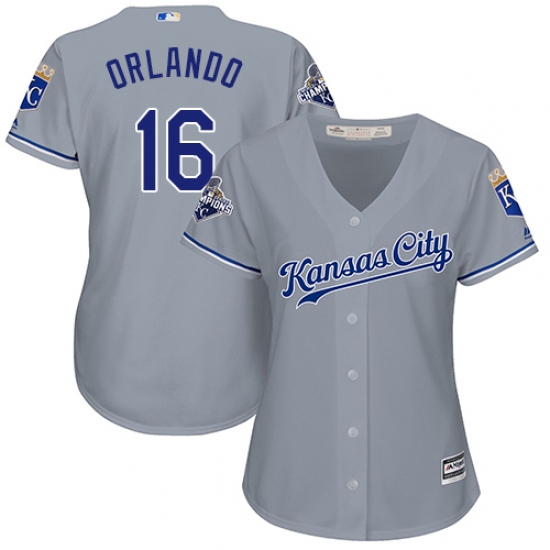 Women's Majestic Kansas City Royals 16 Paulo Orlando Authentic Grey Road Cool Base MLB Jersey