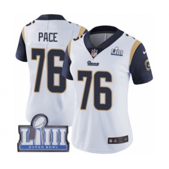 Women's Nike Los Angeles Rams 76 Orlando Pace White Vapor Untouchable Limited Player Super Bowl LIII Bound NFL Jersey